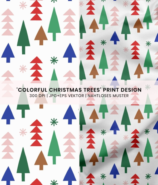 Nahtloses Muster Colorful Christmas Trees weiss